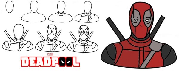 Дэдпул легкий рисунок в цвете
