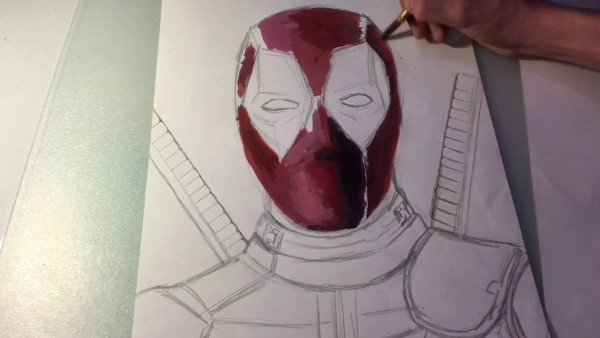 Срисовать Дэдпула красками