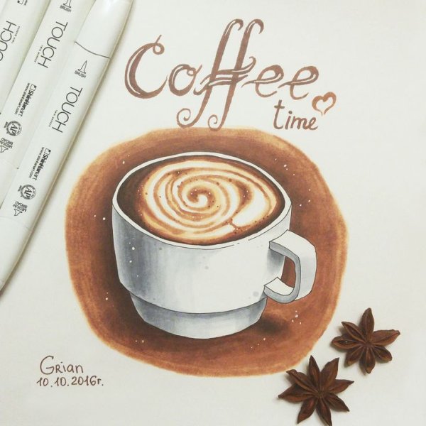 Чашка кофе маркерами