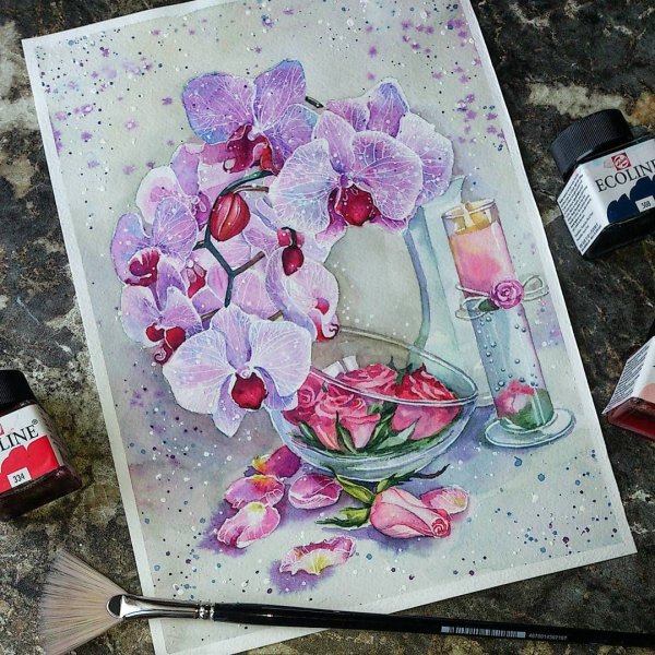 Тату Орхидея черно белая