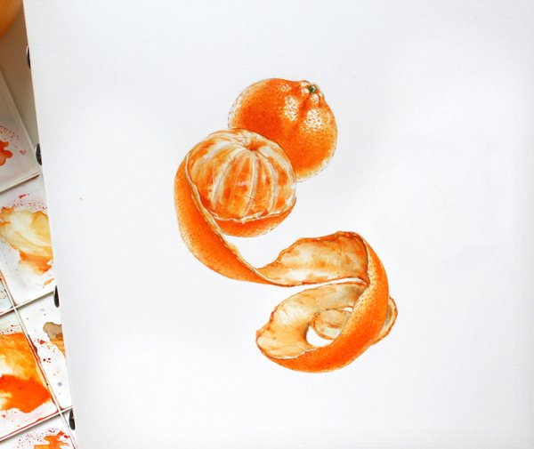 Мандарин акварелью скетчинг