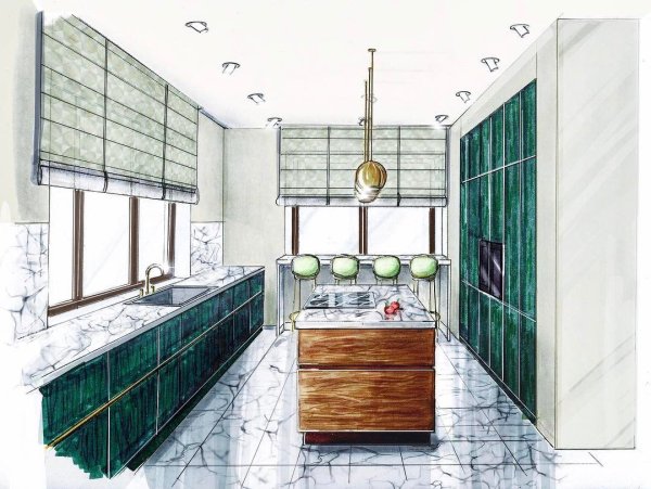 Интерьер кухни в перспективе