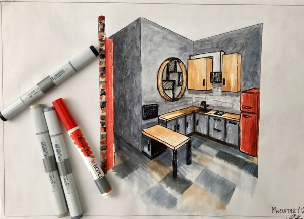 Интерьерный скетчинг кухня