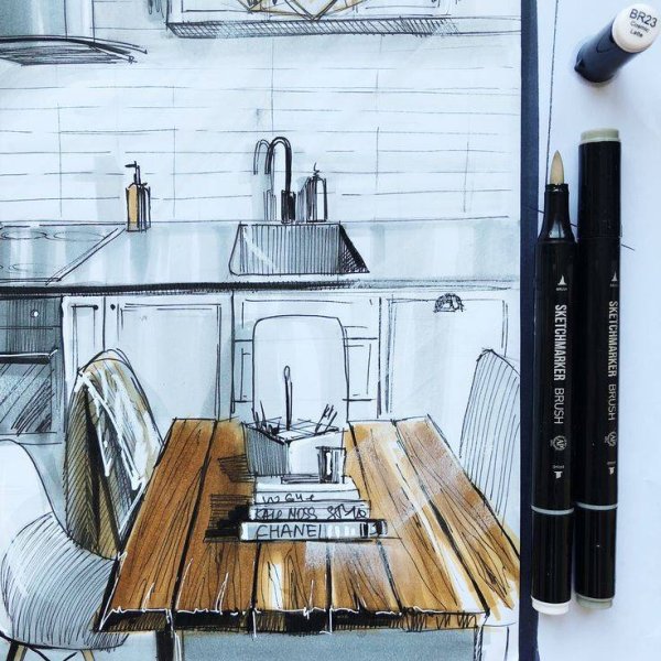 Интерьерные скетчи маркерами