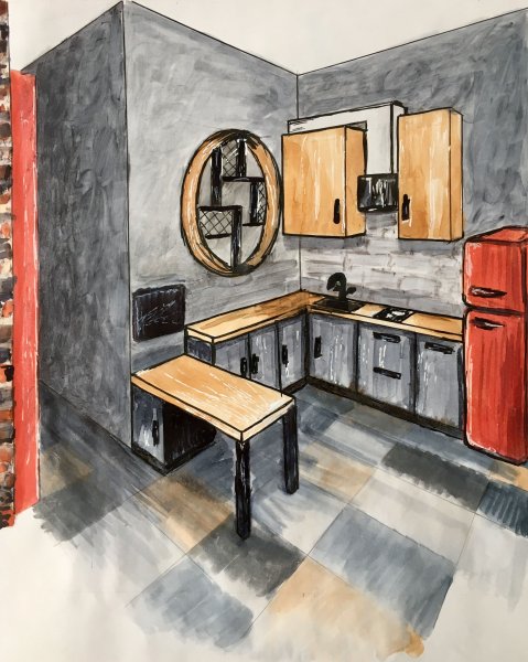 Интерьер маркерами кухни