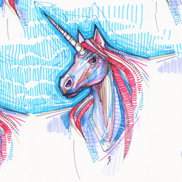 Единорог цветными карандашами