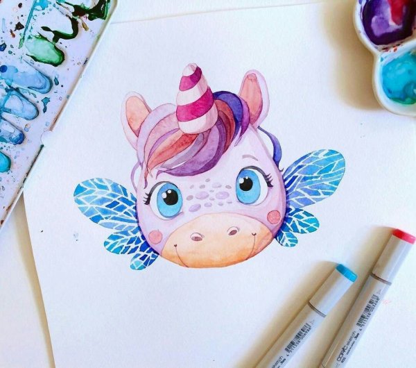 Рисунки маркерами Единорог