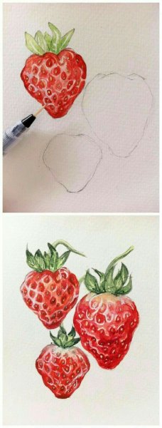 Клубника цветными карандашами