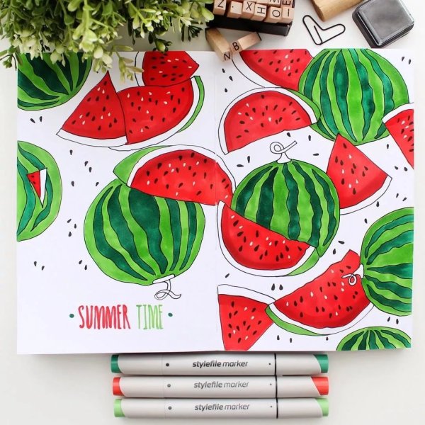 Арбуз акварелью для начинающих