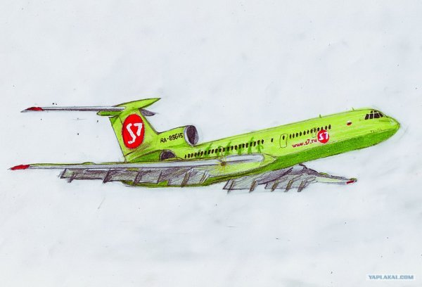 Самолет цветными карандашами