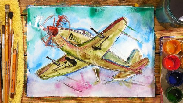 Самолет гуашью