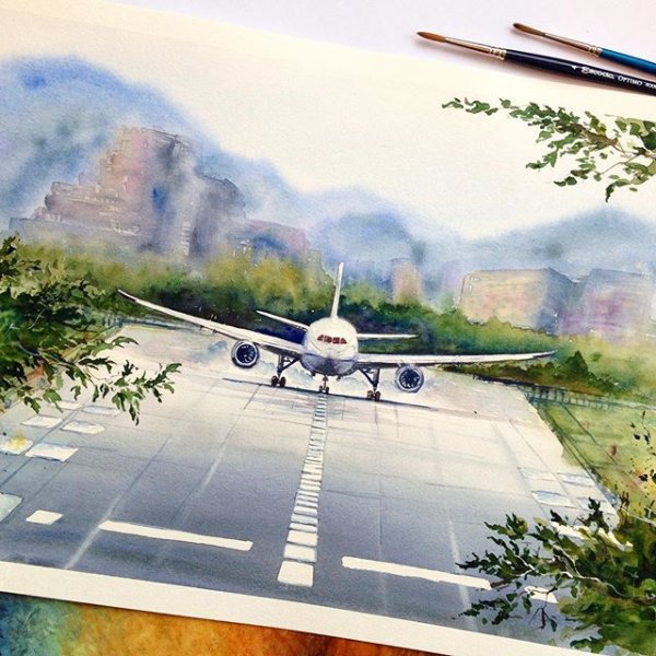 Истребитель карандашом цветной