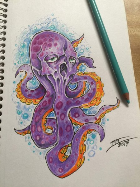 Осьминог фломастерами