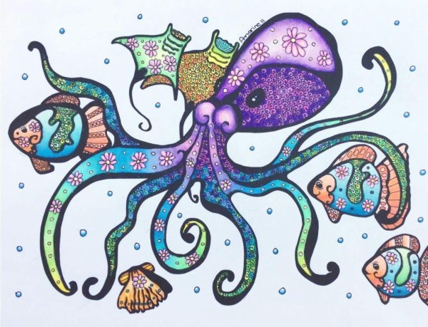 Эскиз тату осьминог Япония