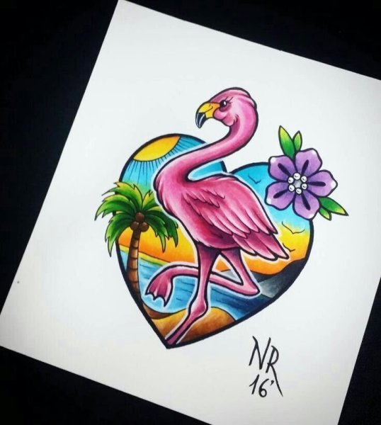 Фламинго рисунок маркерами