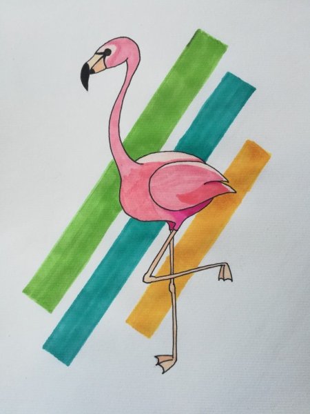 Фламинго рисунок маркерами