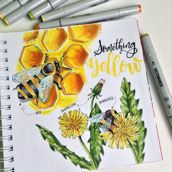 Рисунки желтым маркером