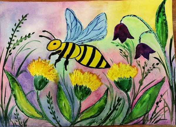 Рисование в старшей группе Пчелка на цветке