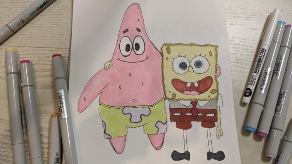 Губка Боб и Патрик маркерами