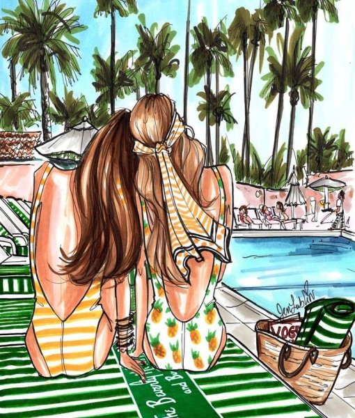 Модные пляжные иллюстрации