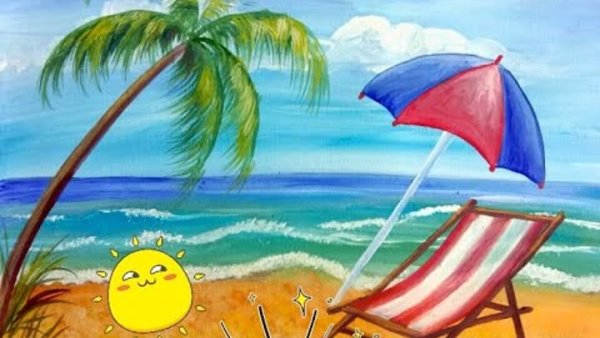 Рисунок пляжа и моря фломастерами