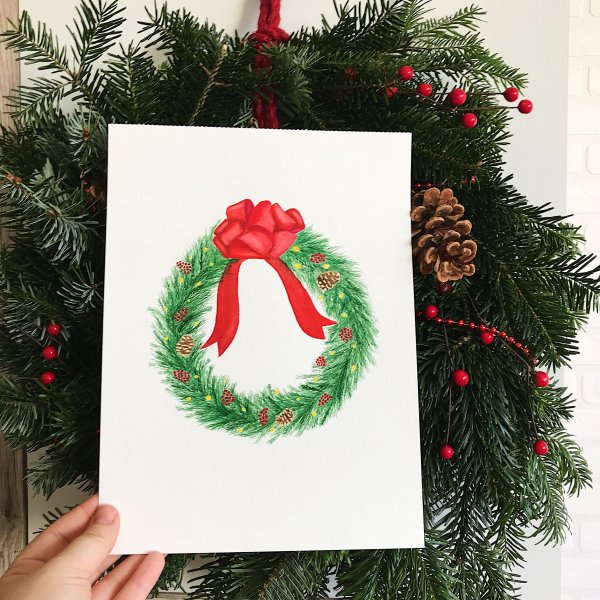 Новогодний венок рисование