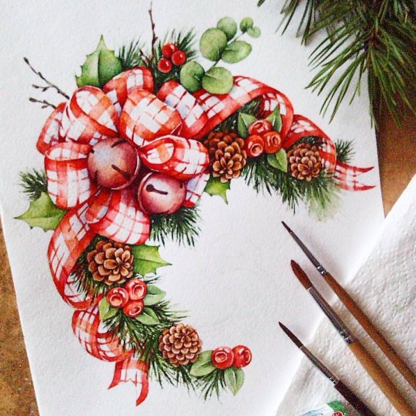 Новый год акварель