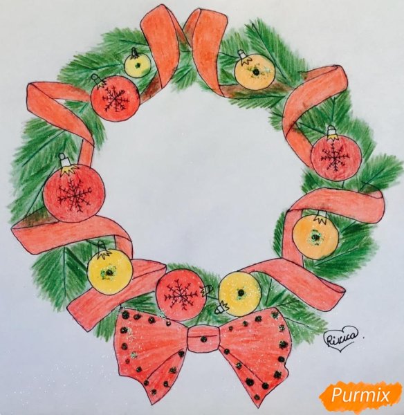 Рождественский венок рисунок