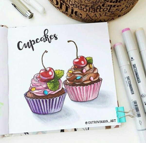 Капкейк маркерами для скетчинга