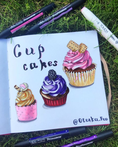Капкейк скетч маркерами