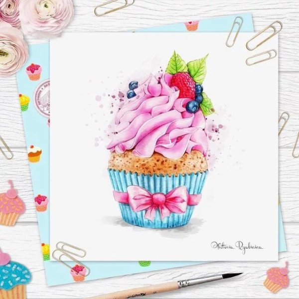 Сладости нарисованные акварелью