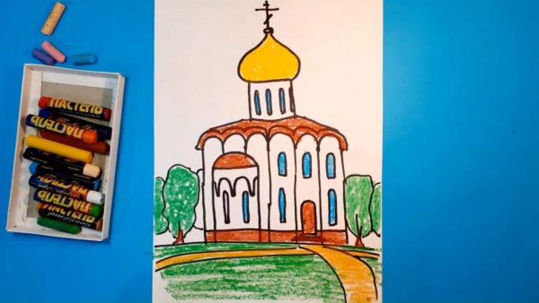 Поэтапное рисование церкви для детей