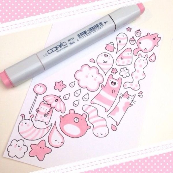 Розовые картиночки фломастером