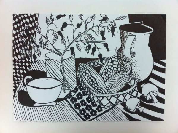 Декоративный натюрморт в графике