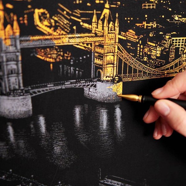 Граттаж ночной город