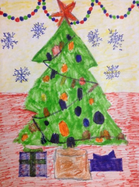 Елка детский рисунок фломастером