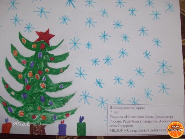 Новогодняя елка рисунок фломастерами