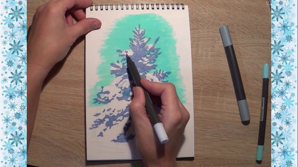 Елка рисунок маркерами