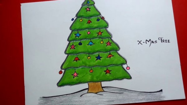 Рисунок елки фломастерами