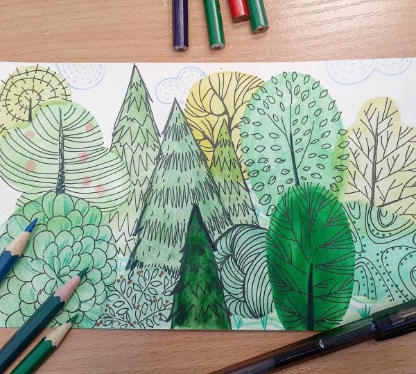 Пейзаж линиями фломастерами