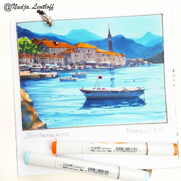 Пейзаж спиртовыми маркерами