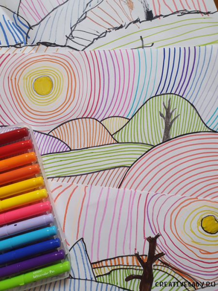 Рисунки на бумаге фломастерами