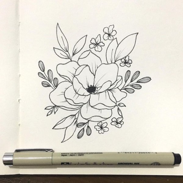 Эскиз цветов фломастером