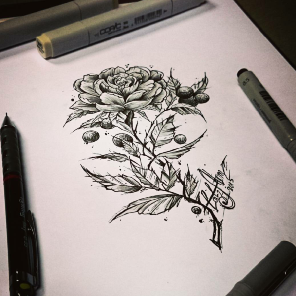 Цветы черной ручкой