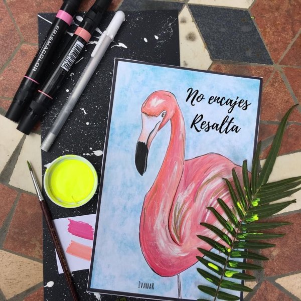 Фламинго скетч маркерами