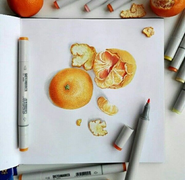 Фрукты спиртовыми маркерами