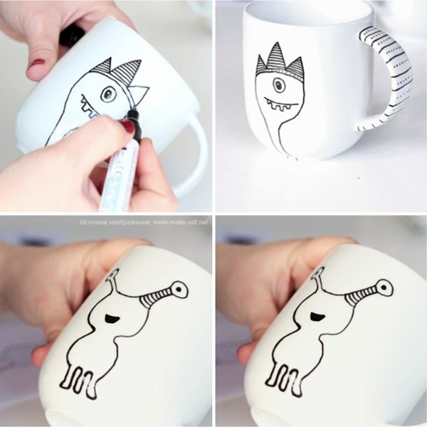 Рисунок на кружке фломастером
