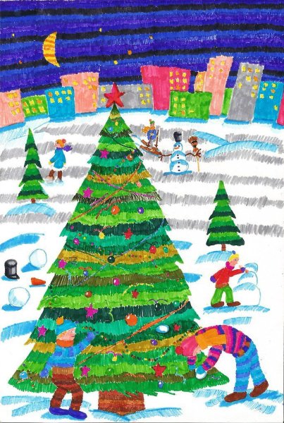 Рисование фломастерами новый год