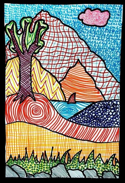 Декоративный пейзаж фломастерами