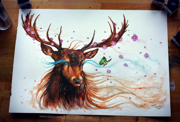 Олень фломастерами